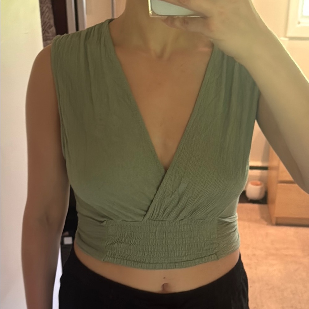 Zara Crop Top Blouse SMALL Green